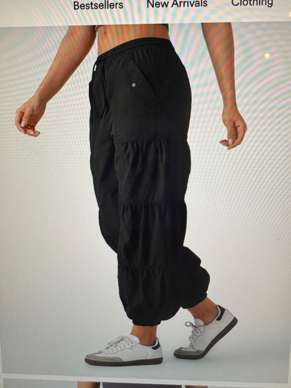 HALARA Black Rouched Parachute Cargo Jogger Pants